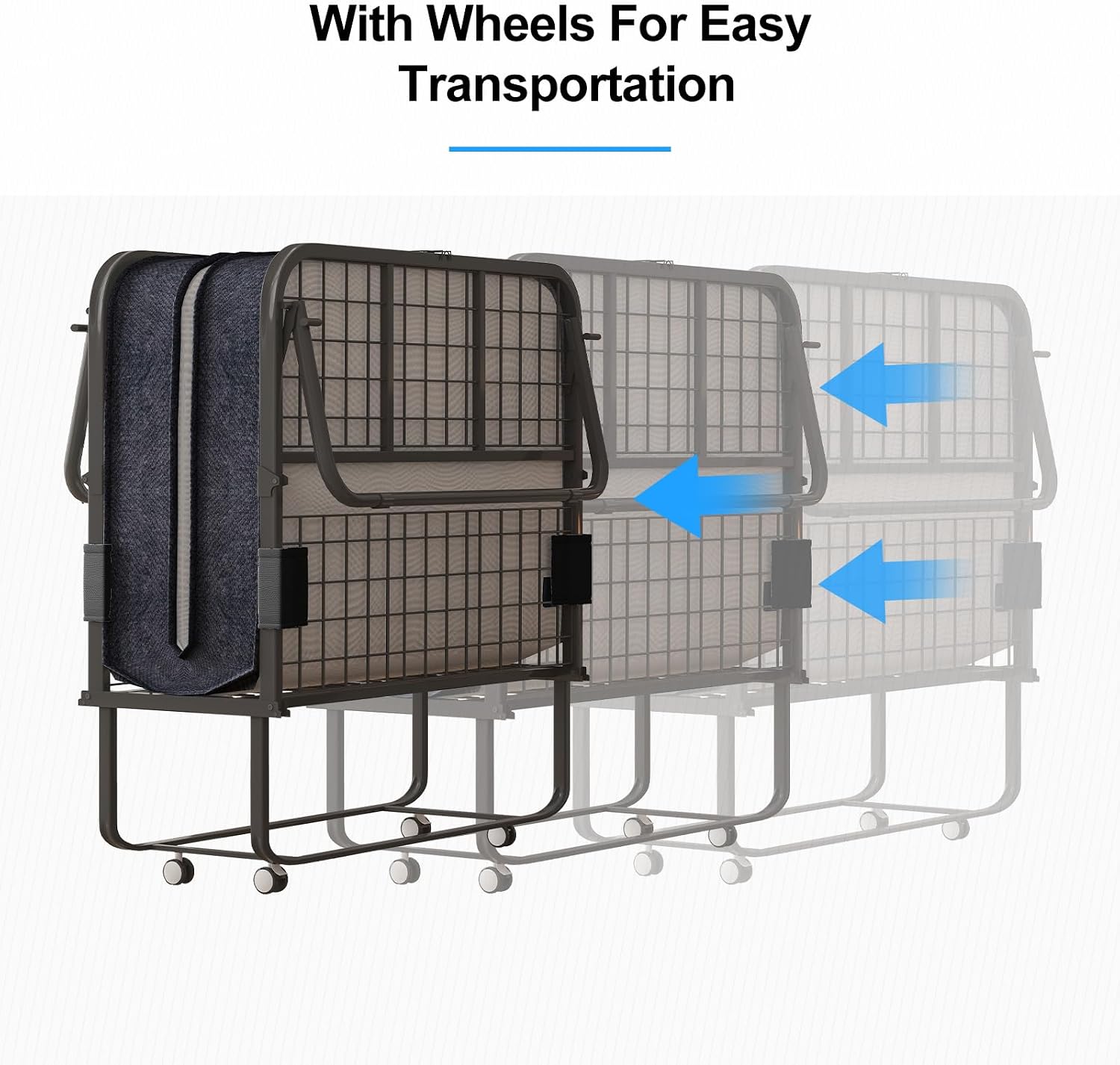 PUREMIND Folding Bed with Mattress for Adults, 75' x 31' Portable Rollaway Guest Beds with 4' Memory Foam Mattress & Metal Frame, Twin Size Foldable Bed Fold Away Beds Space Saving for Guest