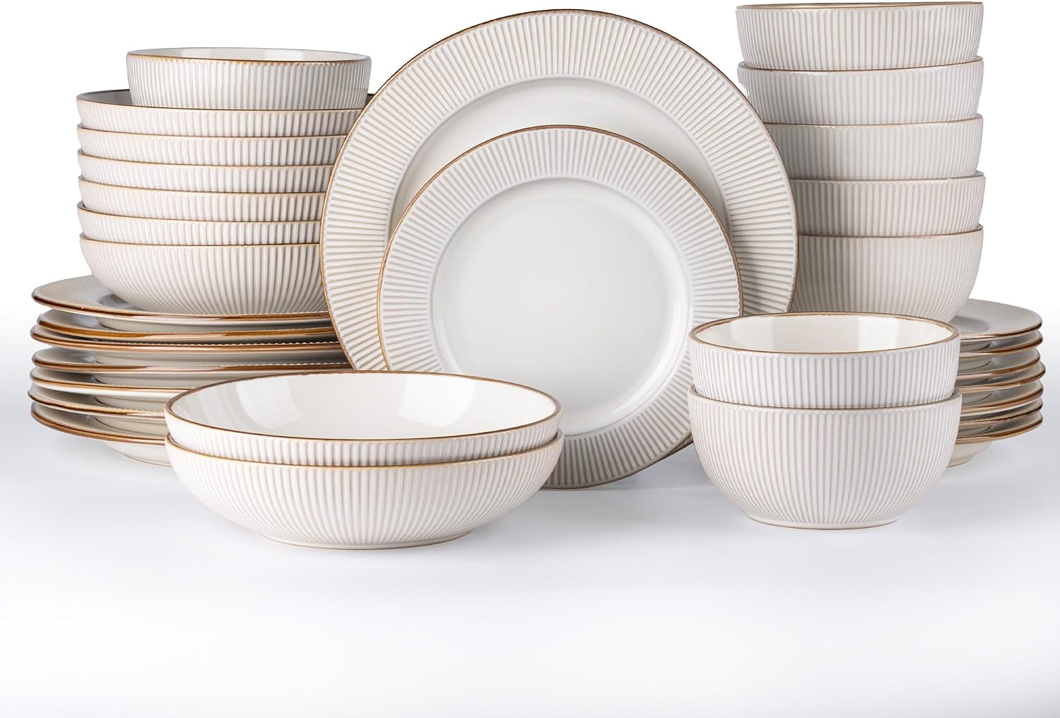 GBHOME Ceramic Dinnerware Sets, 32 pcs Embossed Elegant Stoneware Plates and Bowls Sets, Housewarming Wedding Gift | Dishwasher & Microwave Safe | Dishes Set Service for 8