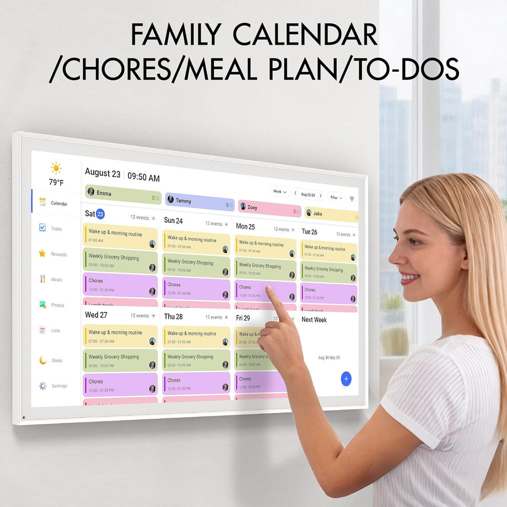 LOOFII 27 Inch Smart Digital Calendar – 1920×1080 Full HD Touchscreen Calendar & Family Planner with Chore Chart & Meal Planner, Wall-Mountable