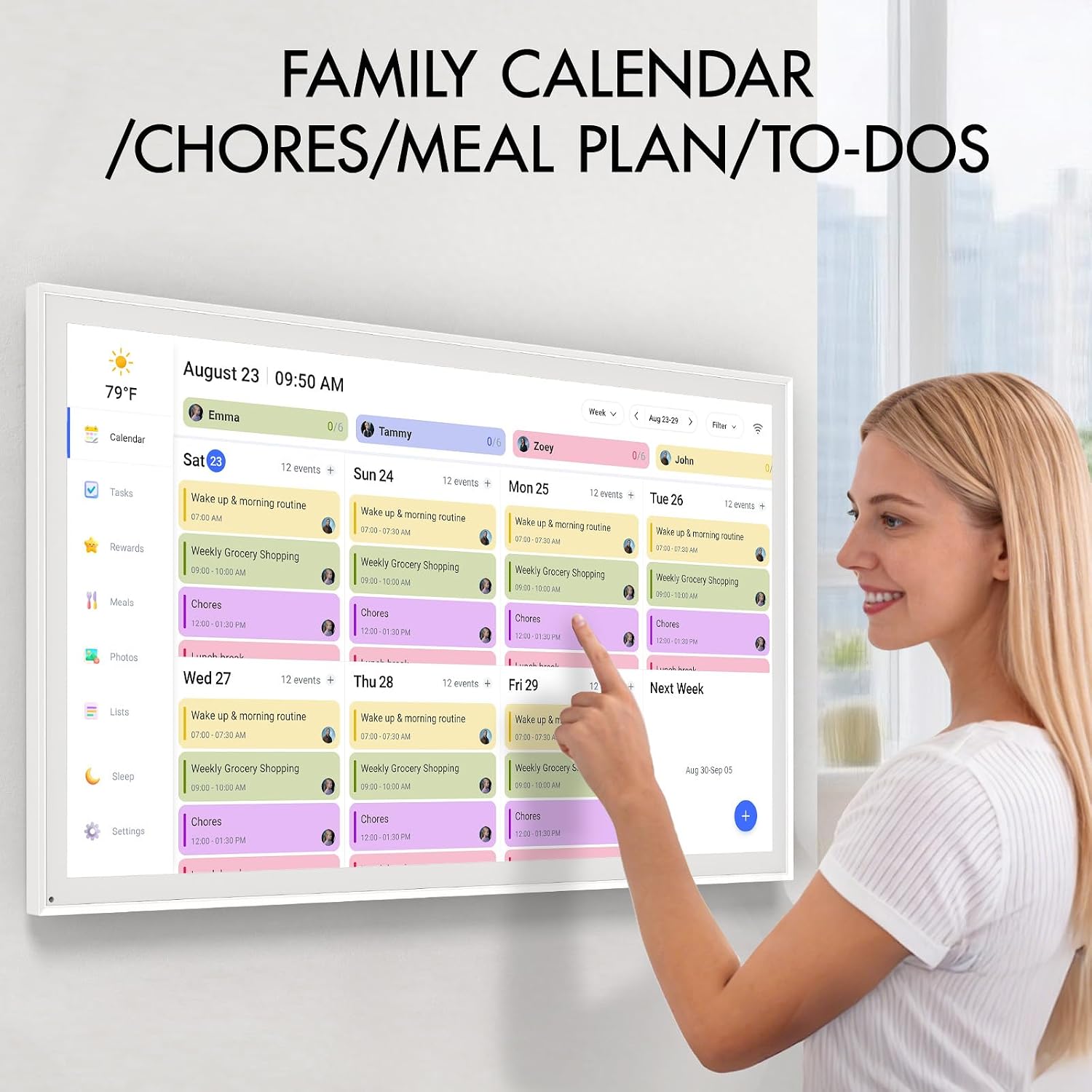 LOOFII 27 Inch Smart Digital Calendar – 1920×1080 Full HD Touchscreen Calendar & Family Planner with Chore Chart & Meal Planner, Wall-Mountable