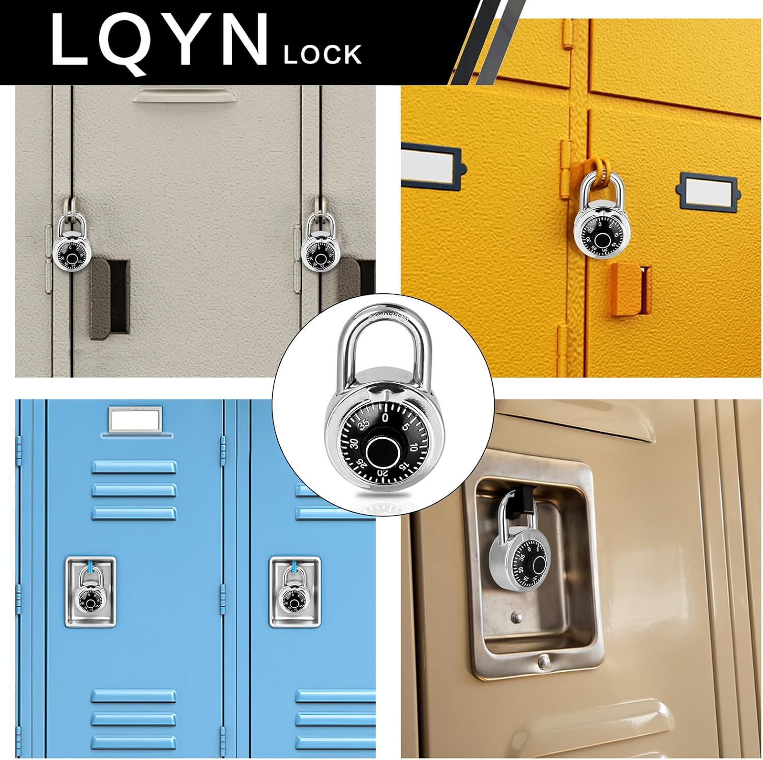 Combination Lock, LQYN Standard Dial Combination Lock, Pack of 60; Black Turnplate, 2 in. Wide, Fixed Three Digital Combination, for School, Gym & Locker, Toolbox, Gate