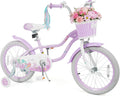 Olakids Kids Bike, 12 14 16 18 20 Inch Mermaid Theme Girls Bicycle with Training Wheels Basket Adjustable Seat and Handlebar Dual Brake