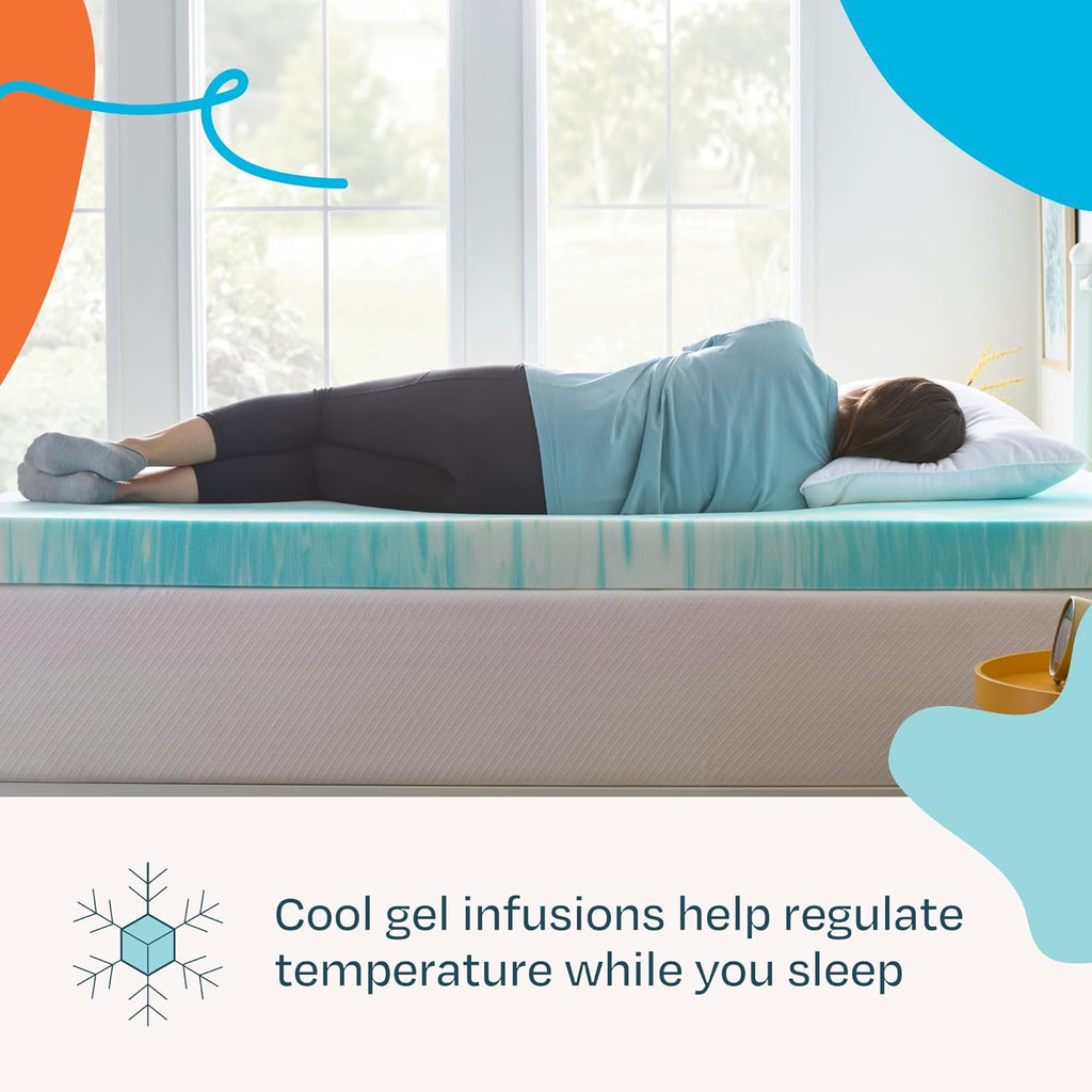 Linenspa 4 Inch Swirl Gel Memory Foam Mattress Topper, Full Size – Cooling Gel Infused, Ventilation Holes – Pressure Relieving Bed Topper – CertiPUR Certified