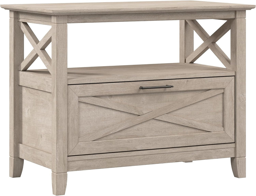 Bush Home 32-Inch Nightstand with Drawer, Farmhouse X Design Bedside Table for Bedroom and Living Room Storage and Organization, Small End Table Furniture, Key West Collection, Washed Gray