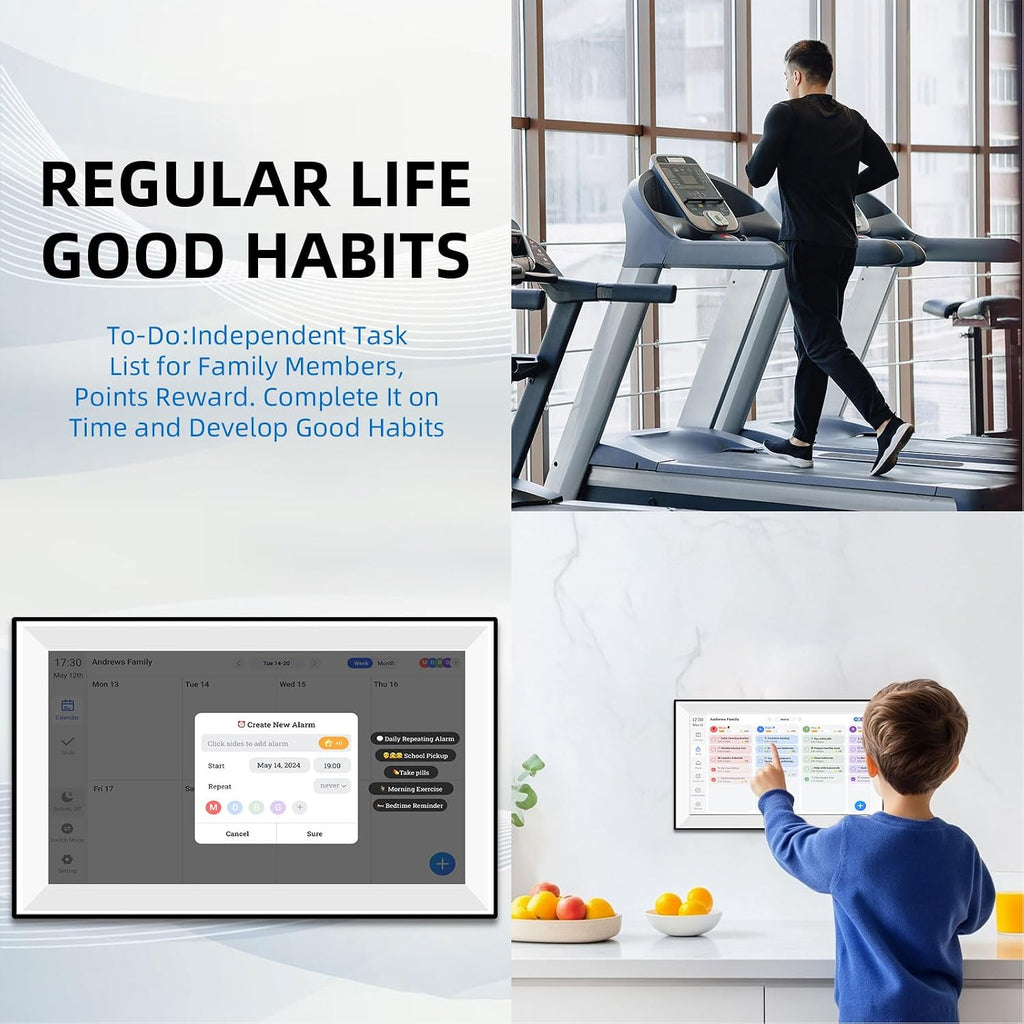 10.1 Inch Smart Digital Calendar, Touchscreen Family Planner with Auto Sync, Wall Mountable Desk Organizer for Meal Planning Chore Chart (US Plug)