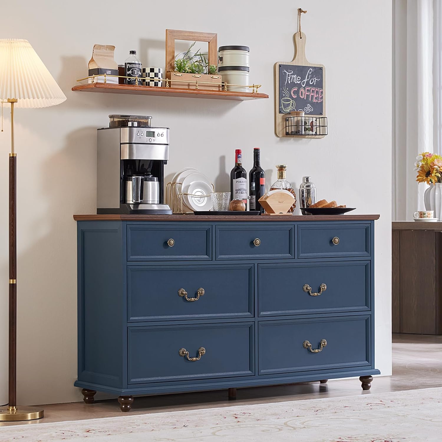 Joaxswe Farmhouse Dresser and Nightstand Sets, Wood 54' Wide Dresser & 24' Night Stand with Charging Station, 2 Piece Bedroom Furniture Set, Chest of Drawers for Bedroom, Home, Living Room, Hallway