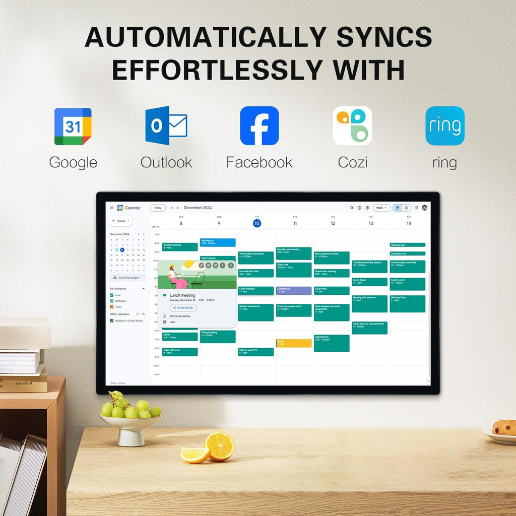 32 Inch Digital Calendar & Chore Chart，Smart Kaclendar Full HD Touchscreen Interactive Display for Family Schedules，Built-in WiFi and BT，Include Wall Mount