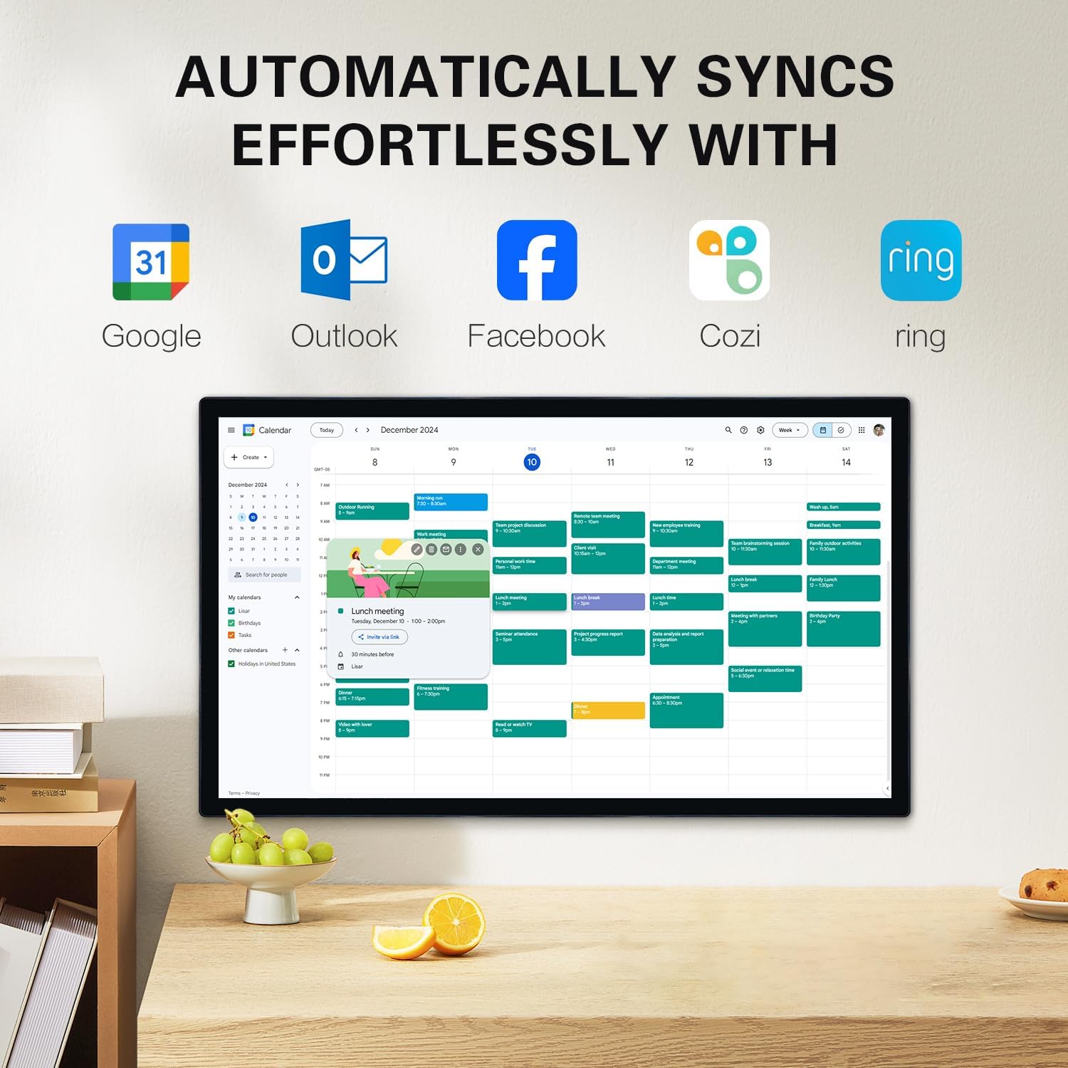 32 Inch Digital Calendar & Chore Chart，Smart Kaclendar Full HD Touchscreen Interactive Display for Family Schedules，Built-in WiFi and BT，Include Wall Mount