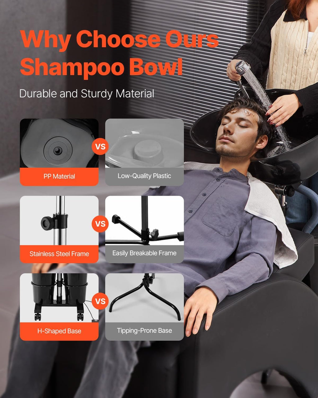 VEVOR Portable Shampoo Bowl, Shampoo Sink for Washing Hair with Electric Pump, Includes 2 Buckets 2 Showerheads, Drain Hose, Height and Angle Adjustable Portable Wash Bowl for Home Salon Use, Black