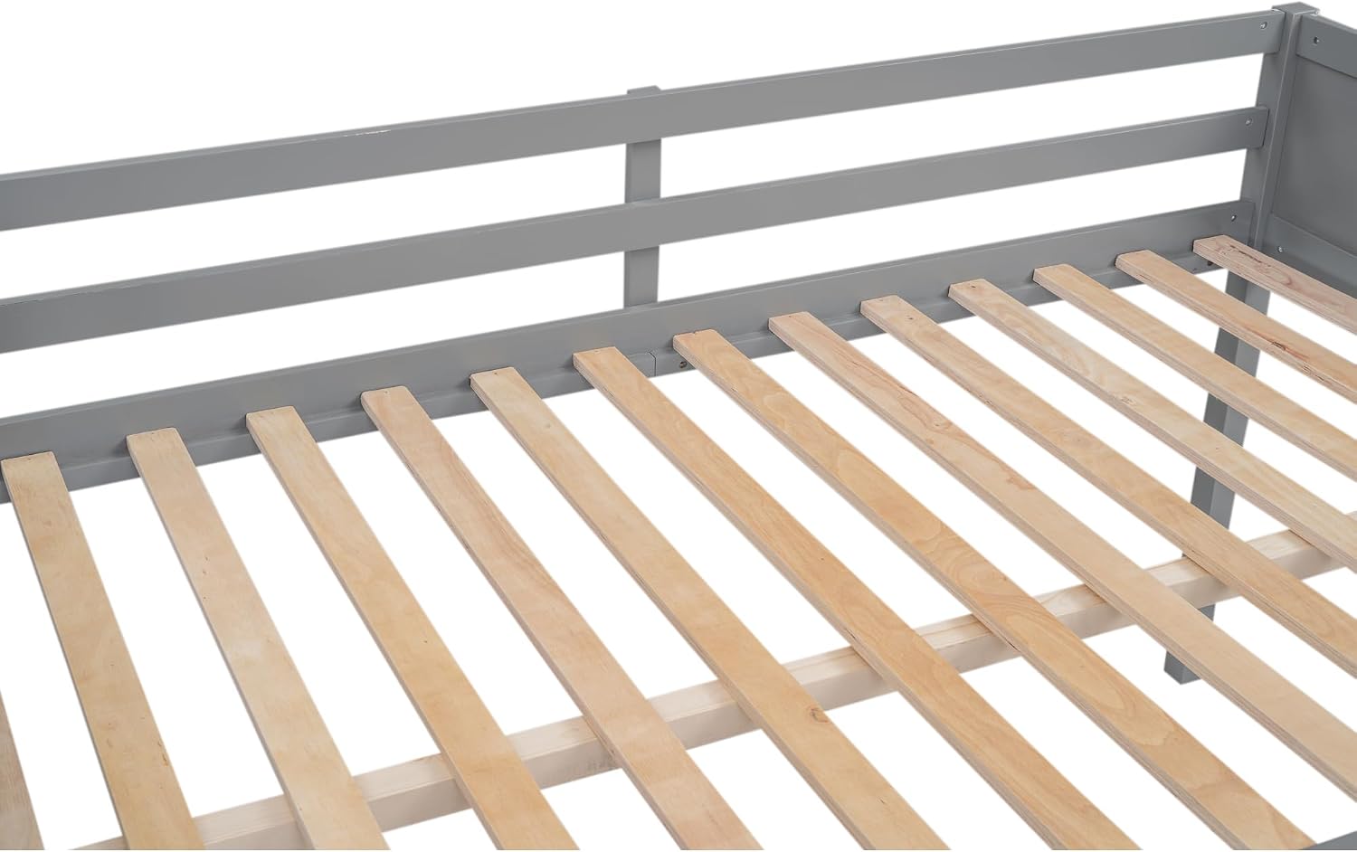 Full Size Loft Bed, Wood Loft Bed with Convertible Ladder, Ladder can be Placed on the Left or Right, Low Loft Bed with Full-Length Guardrails, No Box Spring Required (Gray,Full & Convertible Ladder)