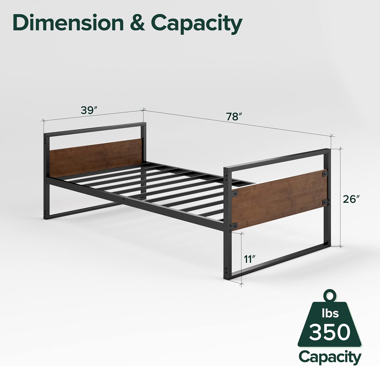 ZINUS Suzanne Bamboo and Metal Daybed, Mattress Foundation with Steel Slat Support, Easy Assembly, Twin, Chestnut Brown