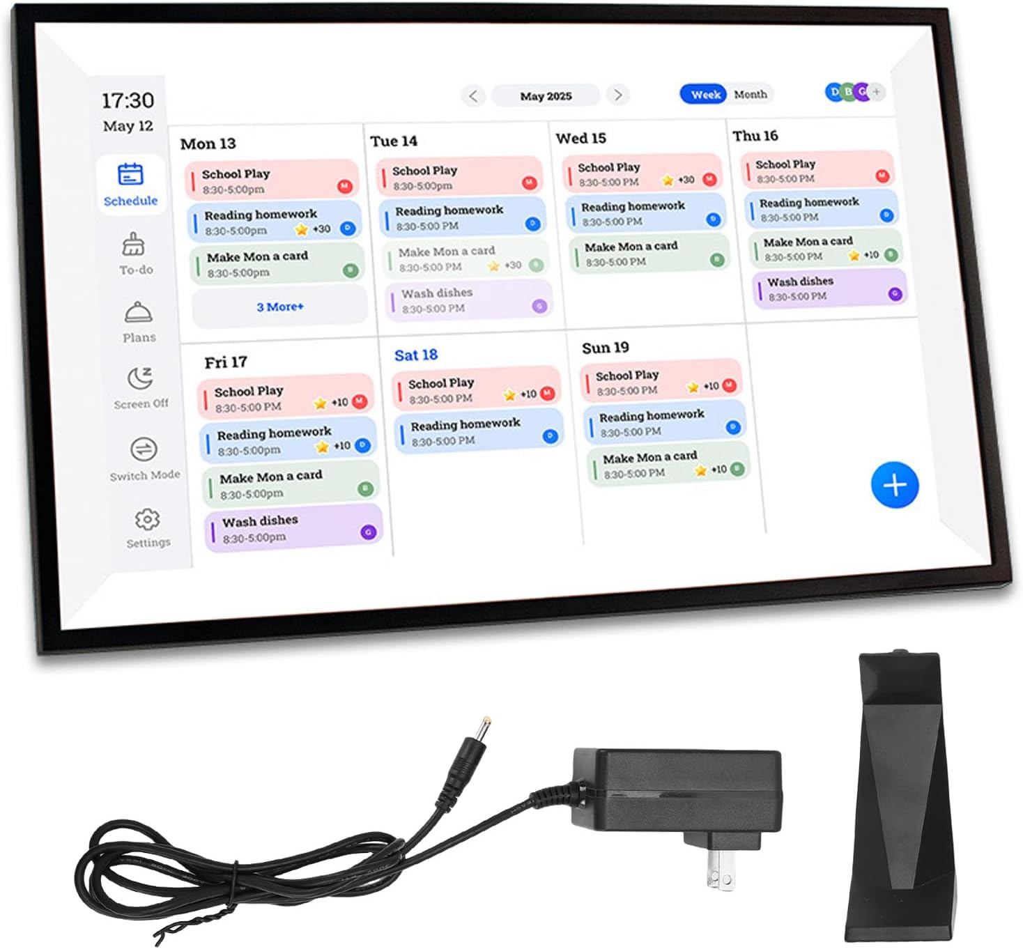Digital Calendar 15.6-inch Family Planner with Full HD Touchscreen, Wall-Mountable Chore Chart for Home & Office, Compatible with US Plug, Frame