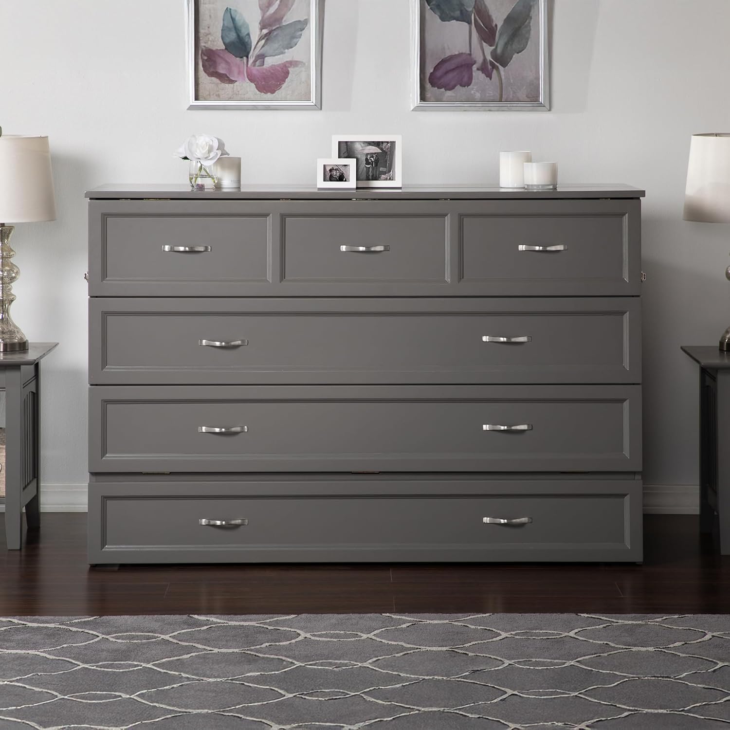 AFI Deerfield Murphy Bed Chest with Charging Station, Queen, Grey