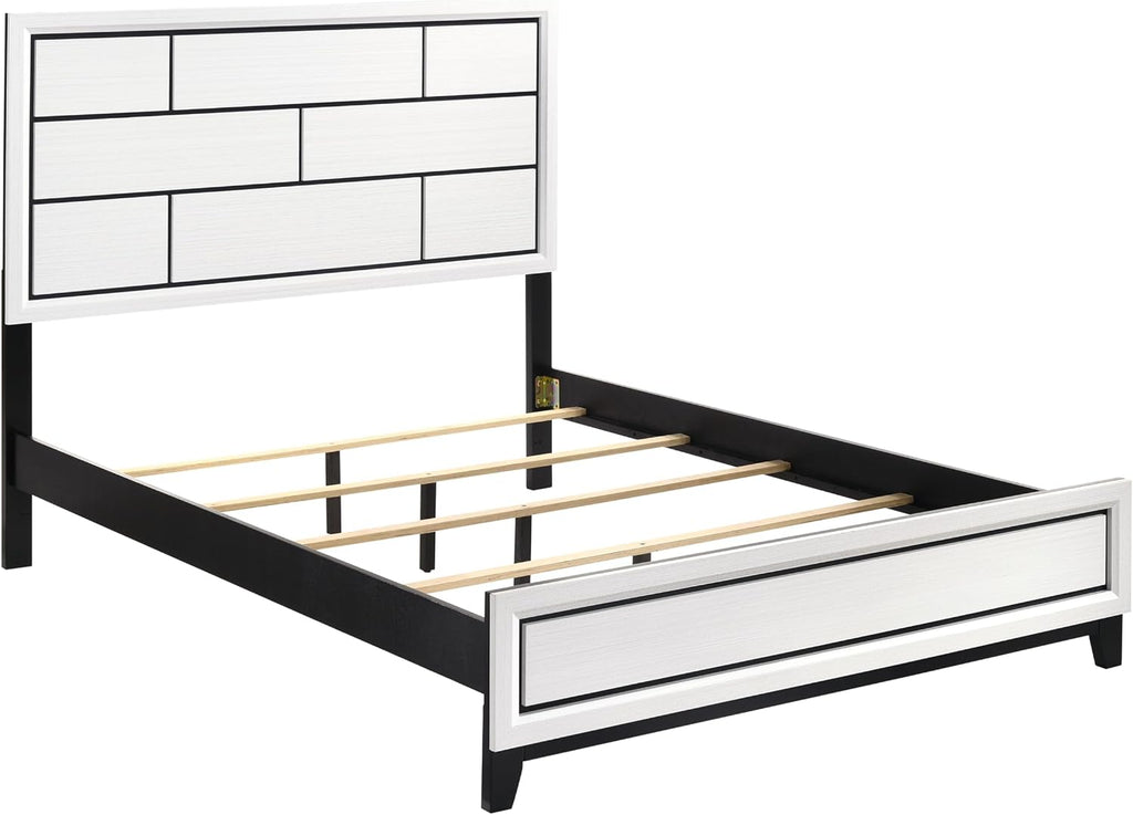 GOWE Modern Contemporary White Finish Full Bed 1pc Wooden Bedroom Furniture Black Line Design