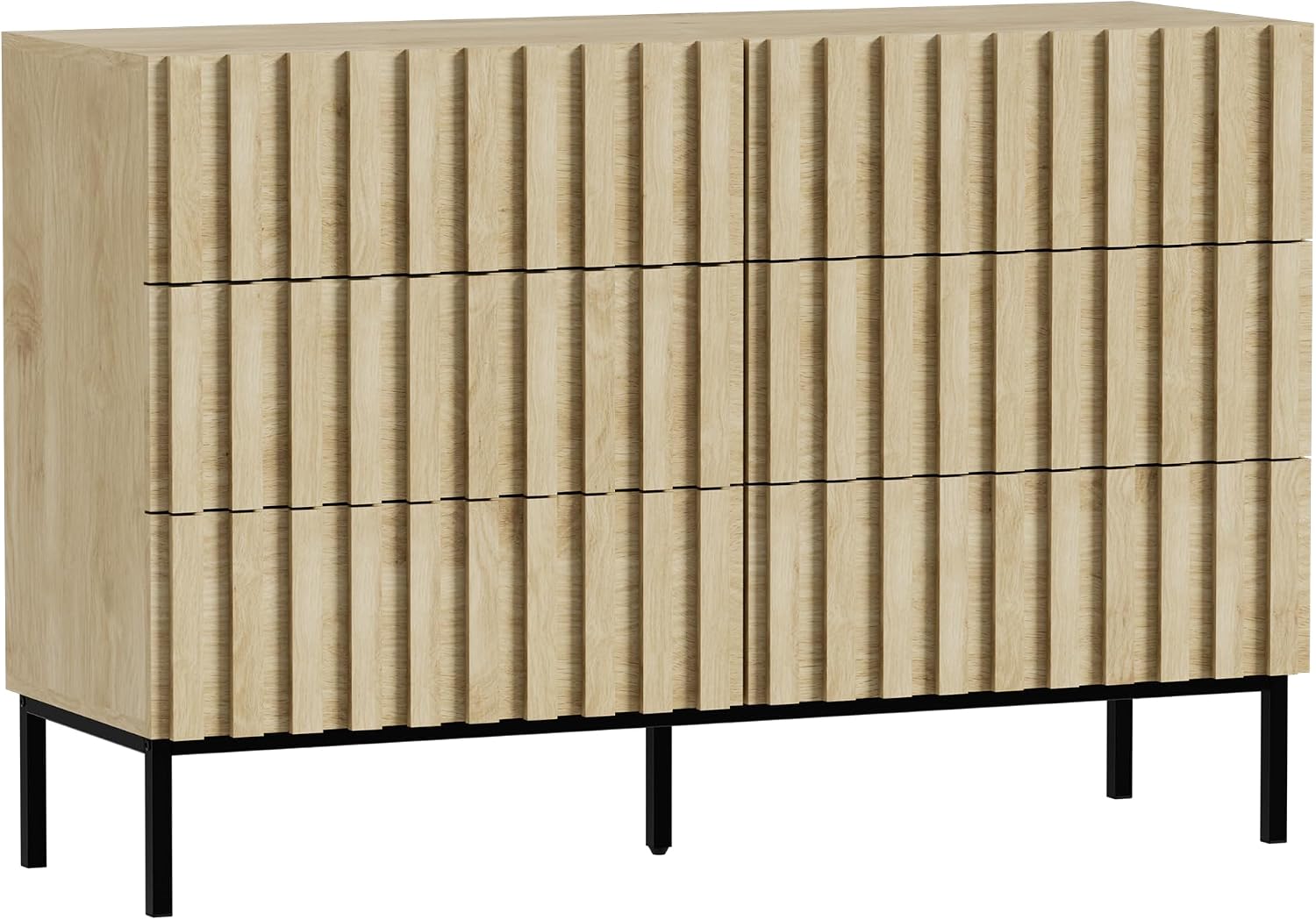 UEV Fluted Dresser for Bedroom with 6 Drawer, 47' Double Chest of Drawers with Metal Stand, Mid-Century Accent TV Stand, Wooden Closet Storage Organizer for Living Room, Hallway (Ivory White)