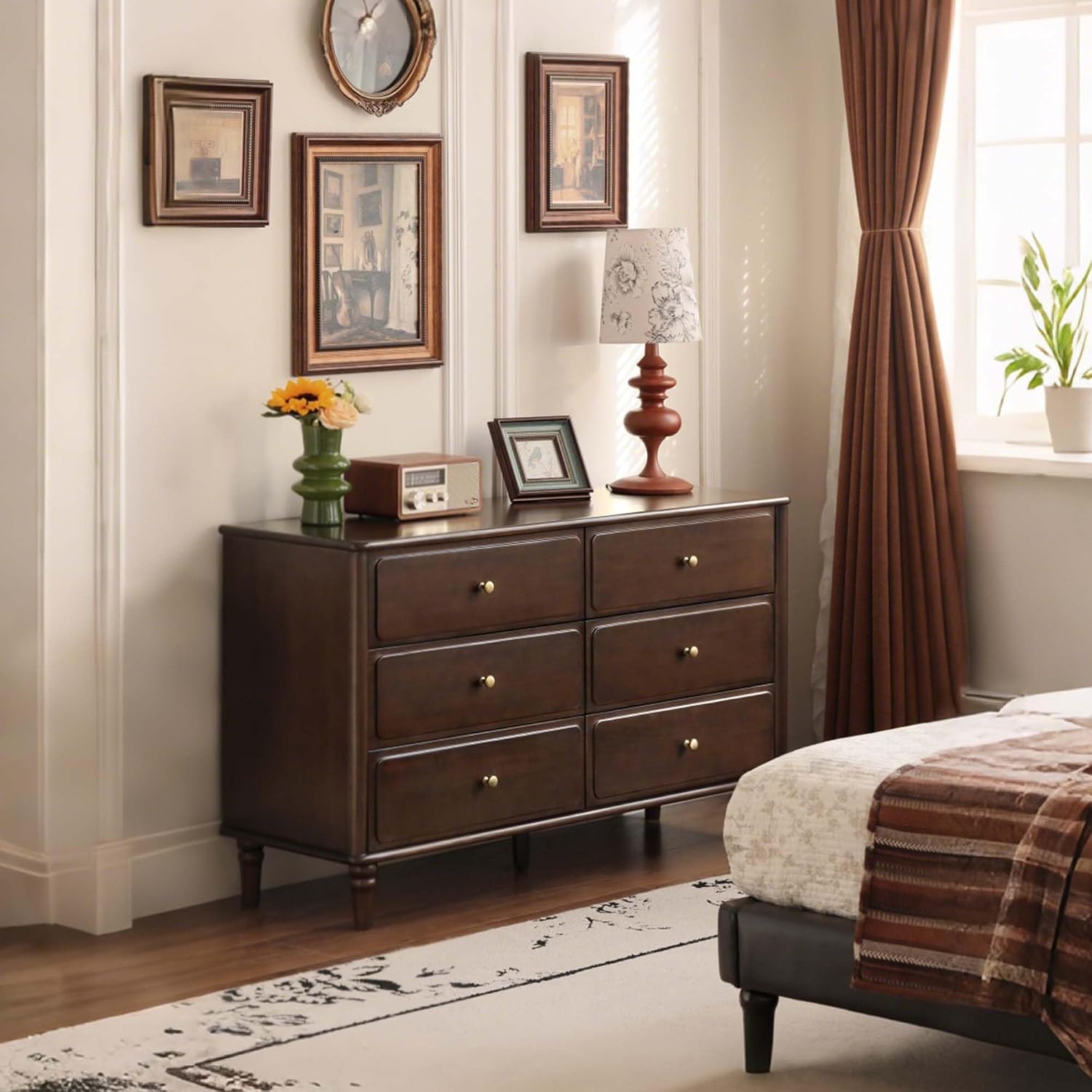 YESWOOD Large Vanity Desk with 6 Storage Dresser, Poplar Wood Adjustale Makeup Table for Girls, Vanity Set for Bedroom, Living Room, 97' D x 16' W x 31' H（no Chair no Mirror）
