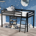 VINGLI 47'' Tall Junior Low Loft Bed with Stairs, Wood Loft Bed Twin Size for Adults, Kids and Young Teens, No Box Spring Required,Wood Slat Support, Black