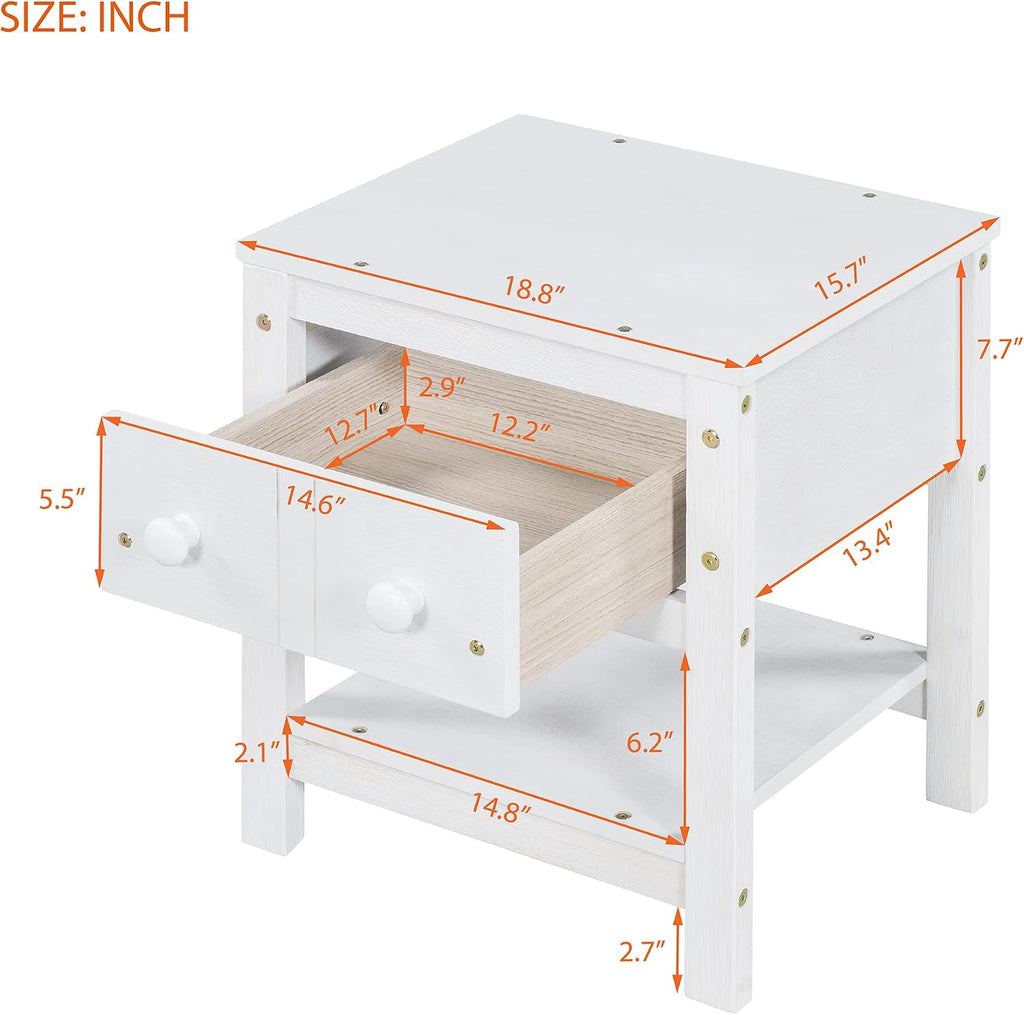 Full Size Wood Canopy Bed with Trundle Bed and Two Nightstand, Modern Bedroom Set for Kids Girls Boys Teens,Can Be Freely Decorated (White+Bedroom Set)