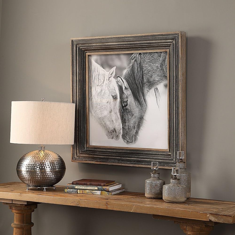 Custom Black and White Horses 31 1/2' Square Framed Wall Art