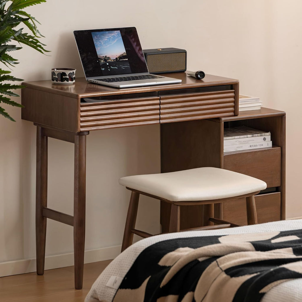 YESWOOD Extendable Vanity Desk with Dresser, Rubber Wood Makeup Table for Girls, Vanity Set for Bedroom, Bathroom, Study Desk for Study Room, 15.7' D x 41' W x 30' H, Walnut