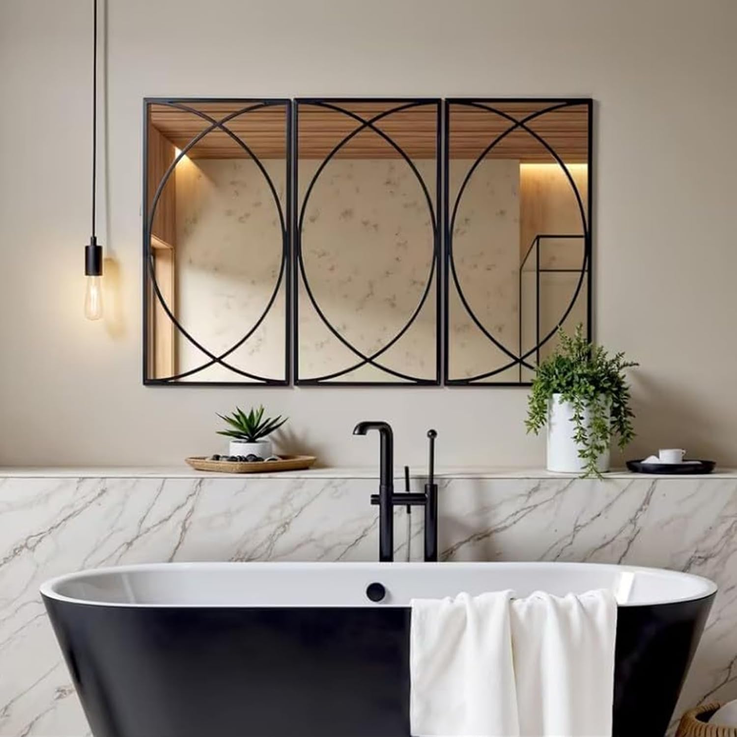 3pcs Black Metal Rectangular Wall Mirrors Set, Large Dressing Mirror for Bedroom, Decorative Metal Entry, Wall Mounted Mirrors, Living Room Wall Decor, Home Wall Decor (Black)