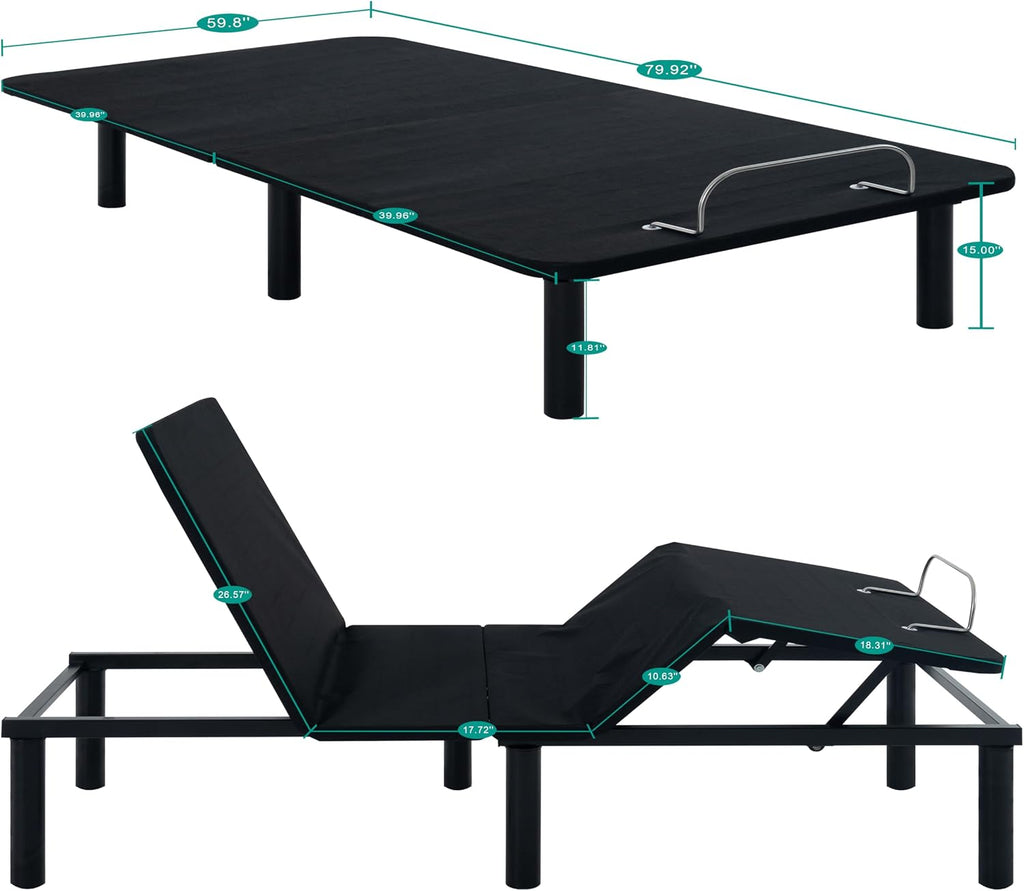 Naomi Home Serenity Twin XL Adjustable Bed Frame with Wireless Remote Ergonomic Head and Foot Incline Electric Bed Frame Easy Assembly Smart Ideal for Snoring Relief and Enhanced Comfort, Split King
