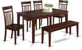 East West Furniture CAP6S-MAH-W 6 Piece Kitchen Table & Chairs Set Contains a Rectangle Dining Room Table and 4 Dining Chairs with a Bench, 36x60 Inch, Mahogany