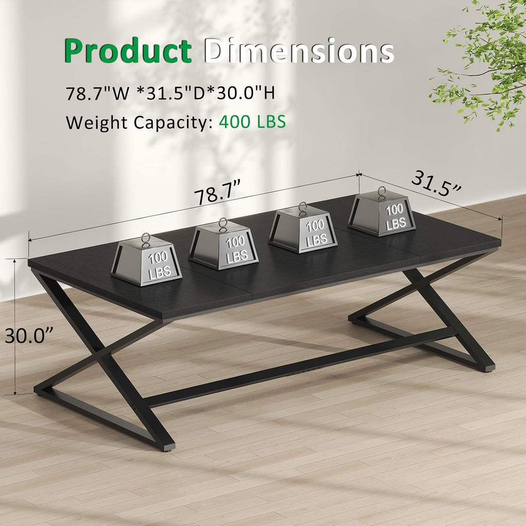 IBF Black Desk, Large Home Office Work Desk, 78.7' Long Computer Desks, Simple Wide Study Writing Desk, Wood Metal Double PC Executive Workstation Gaming Desk Computer Table for Bedroom, Black Oak