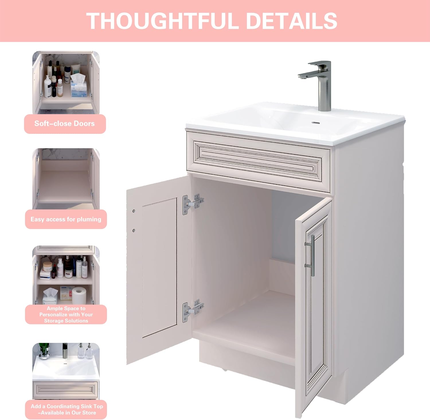 36' Antique White Bathroom Vanity Base – Ready-to-Assemble Sink Cabinet, Freestanding Bathroom Vanity Base Only, No Top or Sink