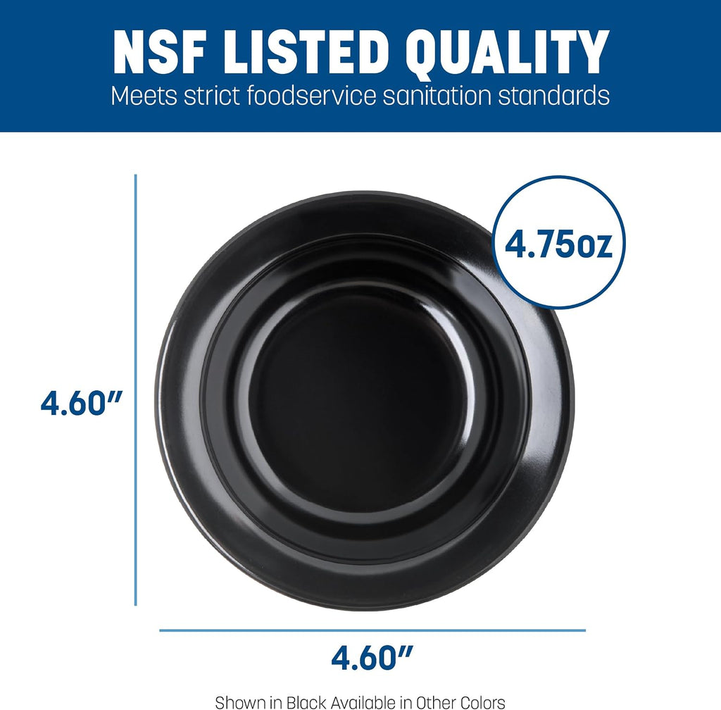 Carlisle FoodService Products Kingline Reusable Plastic Bowl Fruit Bowl with Rim for Home and Restaurant, Melamine, 4.75 Ounces, Black, (Pack of 48)