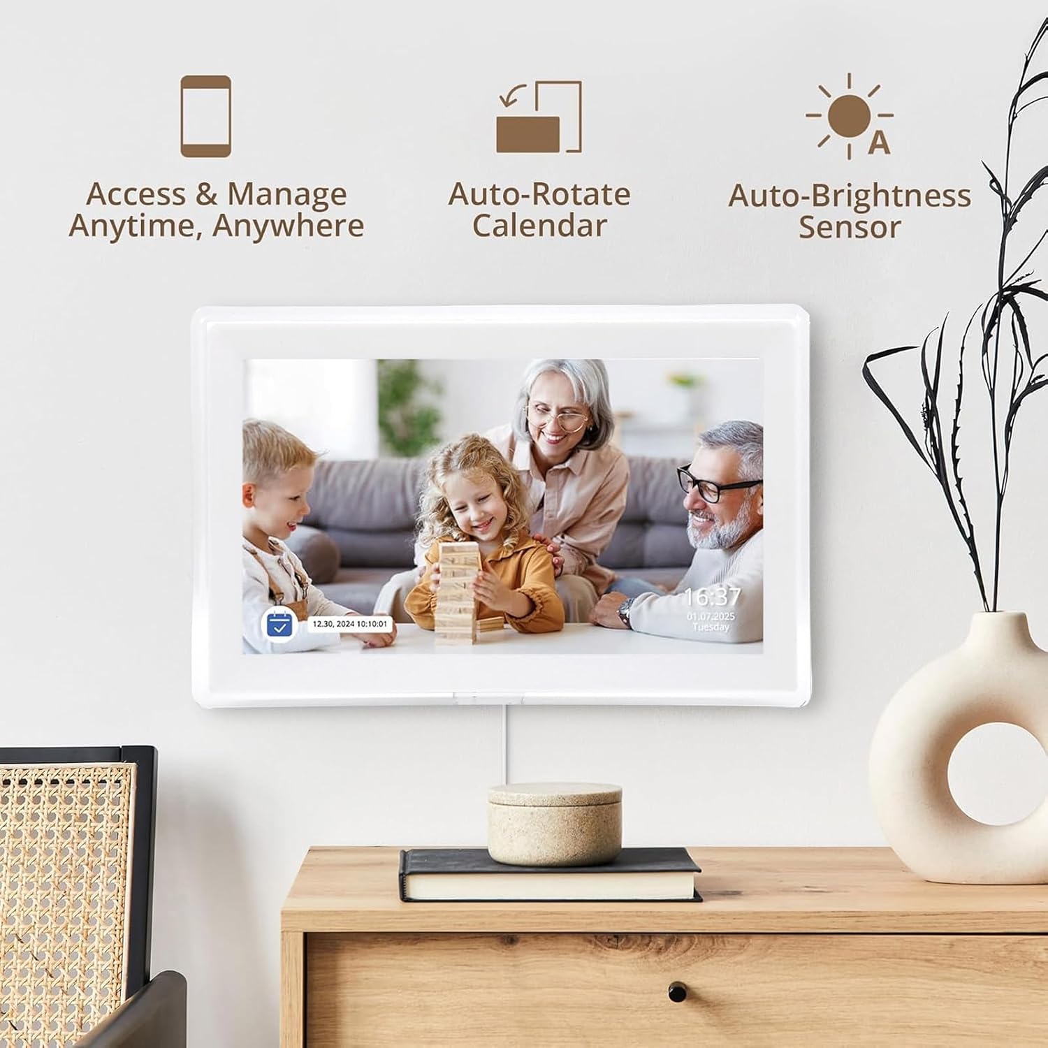 ASHATA 15.6 Inch Smart Digital Calendar Wall Planner and Chore Chart, 1080P HD Interactive Touchscreen, Meal Planner, App Control, 32GB Storage, for Family Schedules (US)