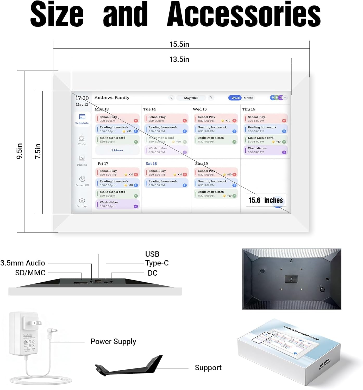 15.6'' Digital Calendar Wall Touch Screen, 1920 * 1080P Electronic Smart Calendar, Digital Picture Frame, Daily Weekly and Monthly Planner, Electronic Chore Chart, White Elephant Gifts for Women, Mom, Teacher, Grandma