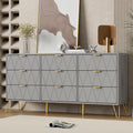 UEV Grey Dresser for Bedroom,Modern 9 Drawer Triple Dresser with Gold Accents,Long Storage Organizer for TV Stand & Closet,Large Chest of Drawers for Living