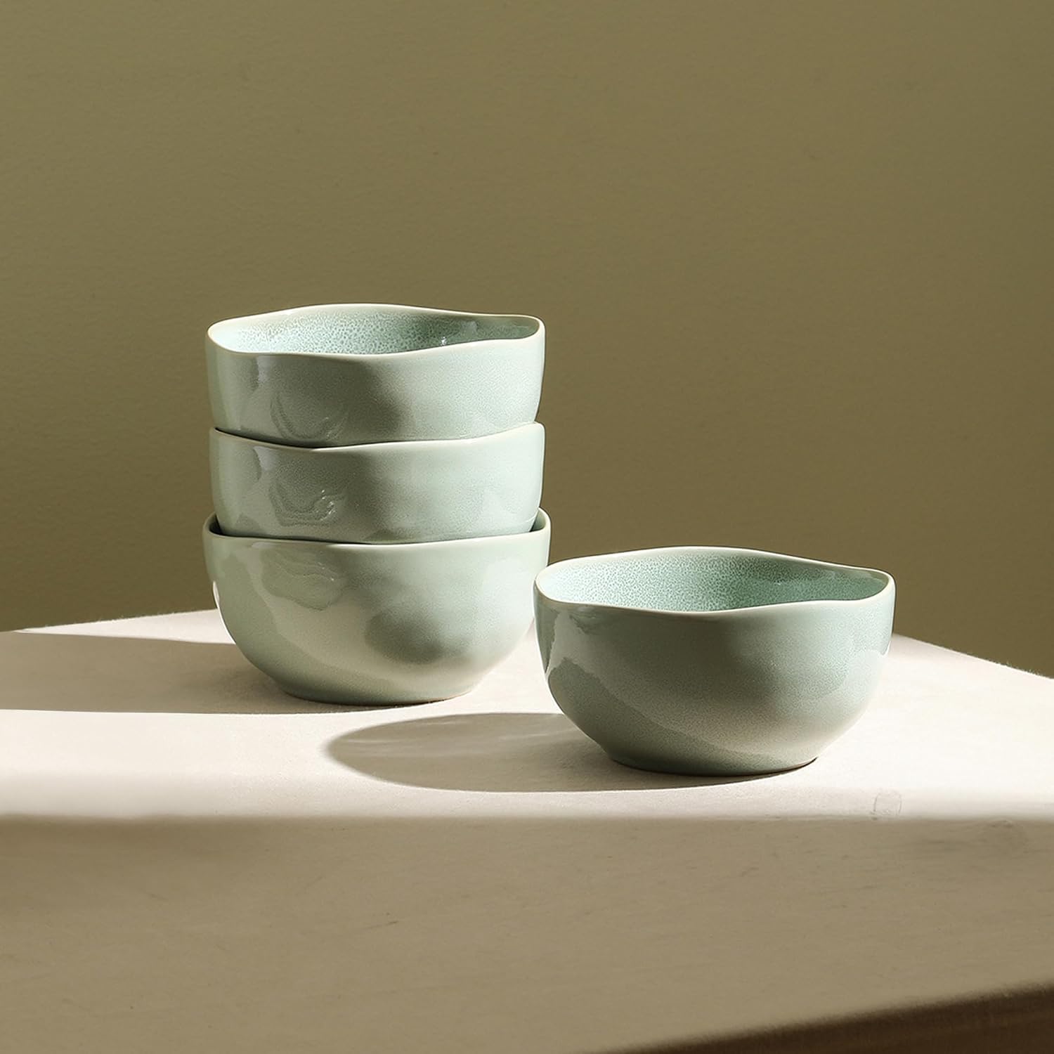 Stone Lain Mirella 4-Piece Bowl Set Stoneware, Dishwasher and Microwave Safe Cereal Bowls, Light Green
