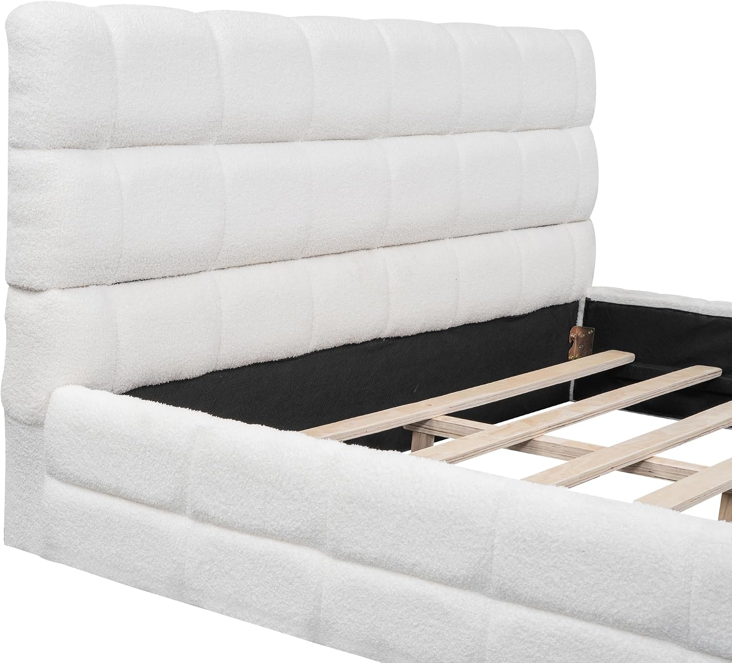Queen Size Upholstered Platform Bed, Velvet headboard,Wood Slat Support, No Box Spring Needed,Easy Assembly,Bedroom Set (A+White)