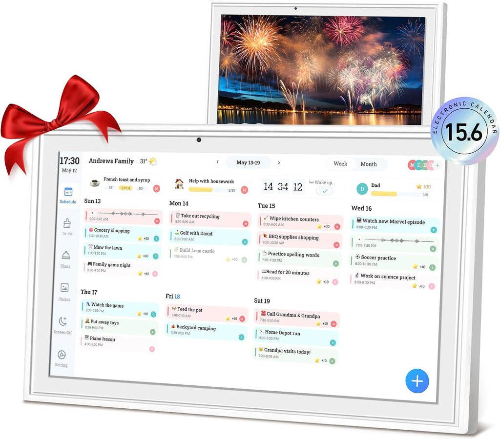 Digital calendar, 15.6 Inch Wifi Digital Calendar Chore Chart, 1920 * 1080P Full HD Touch screen Display for Family Meal Planner,Schedules, Photos, and Family Organization (15.6 inch) (White 15.6 inch)