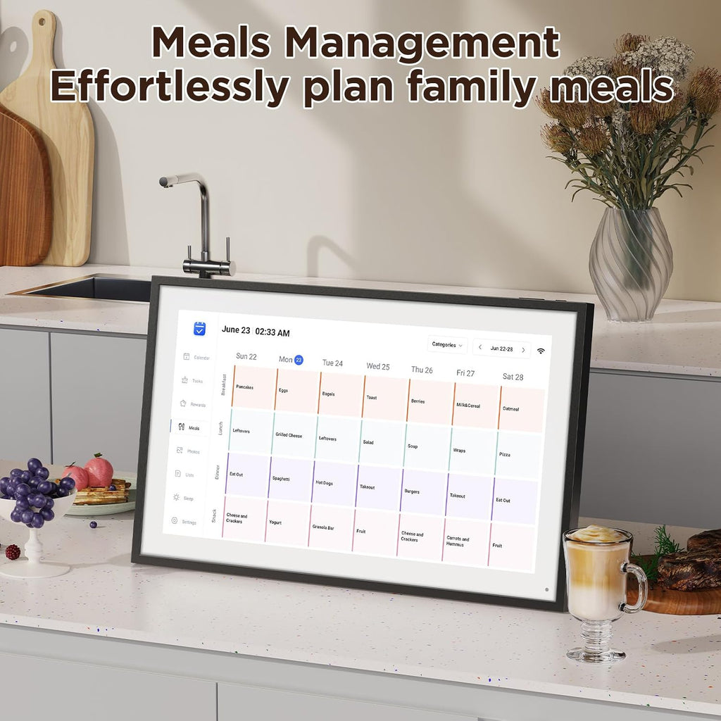LOOFII 15.6 Inch Smart Digital Calendar – HD Touchscreen Family Planner & Calendar with Chore Chart & Meal Planner (Black White)
