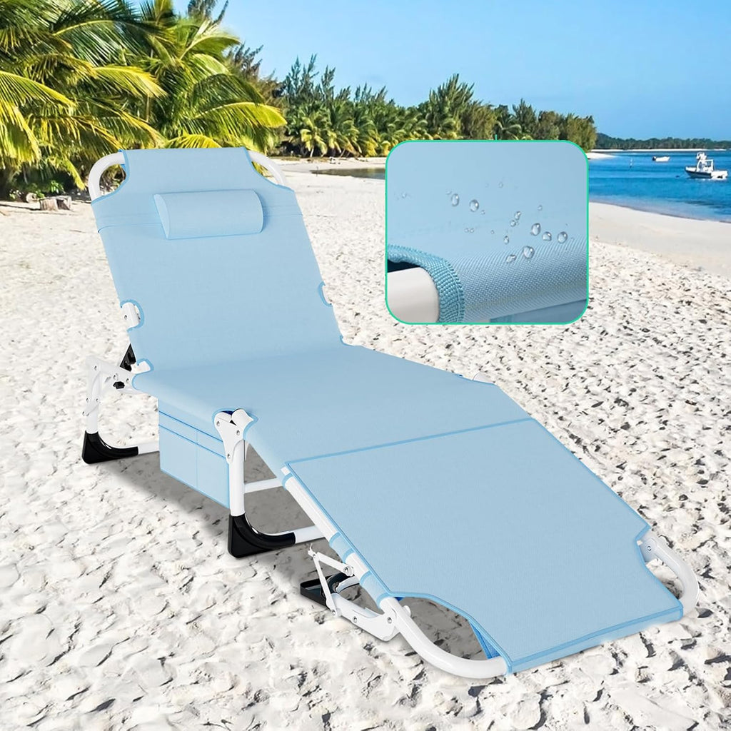 LILYPELLE 3in1 Sun Tanning Chair with Mattress, Heavy Duty Lounger Chairs with Face Arm Hole, Removable Pillow, Outside Chaise Lounge Chair for Sunbathing, Patio, Poolside, Lawn, Beach