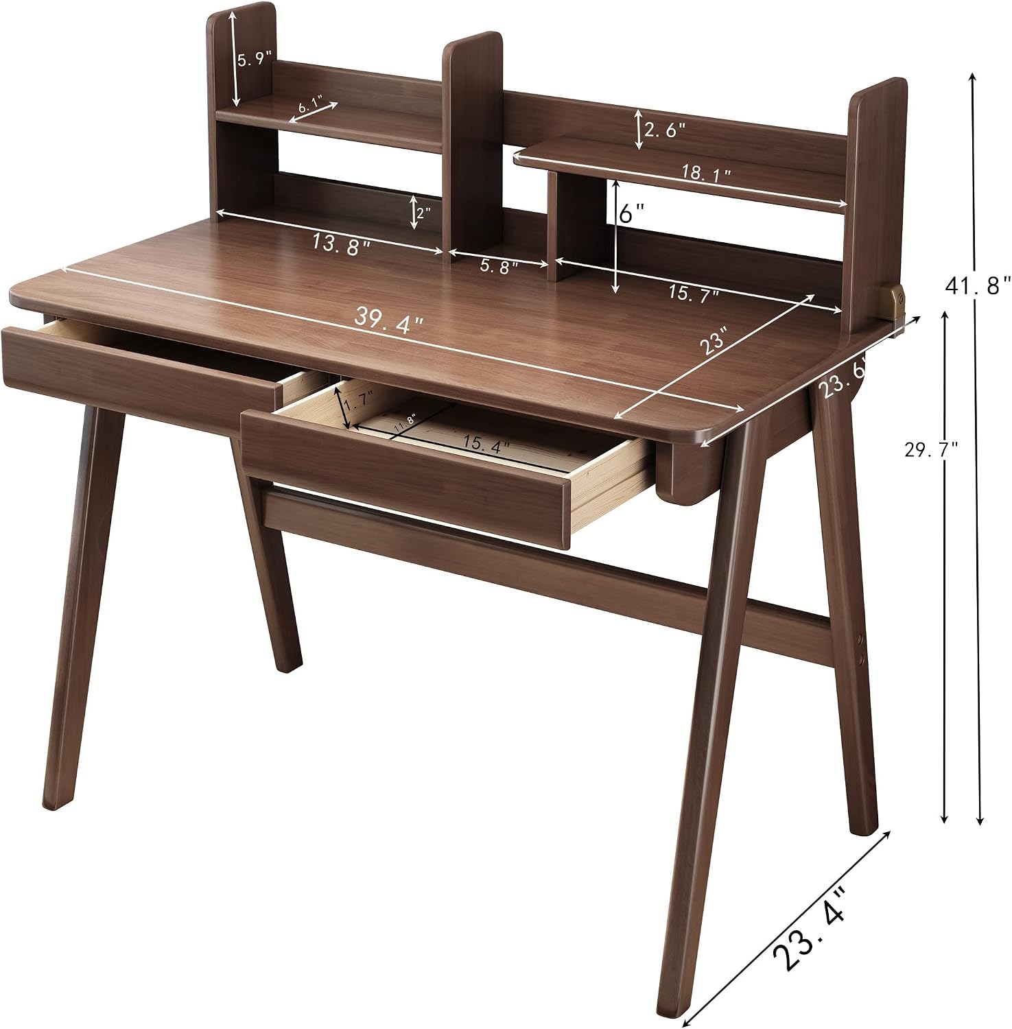 Kids Desk＆Table Rubber Wood Children's Study Desk with Bookshelf and Two Drawers Desk for 3 Years Old and Above Student's Study Computer Workstation & Writing Table for Home Use(Brown