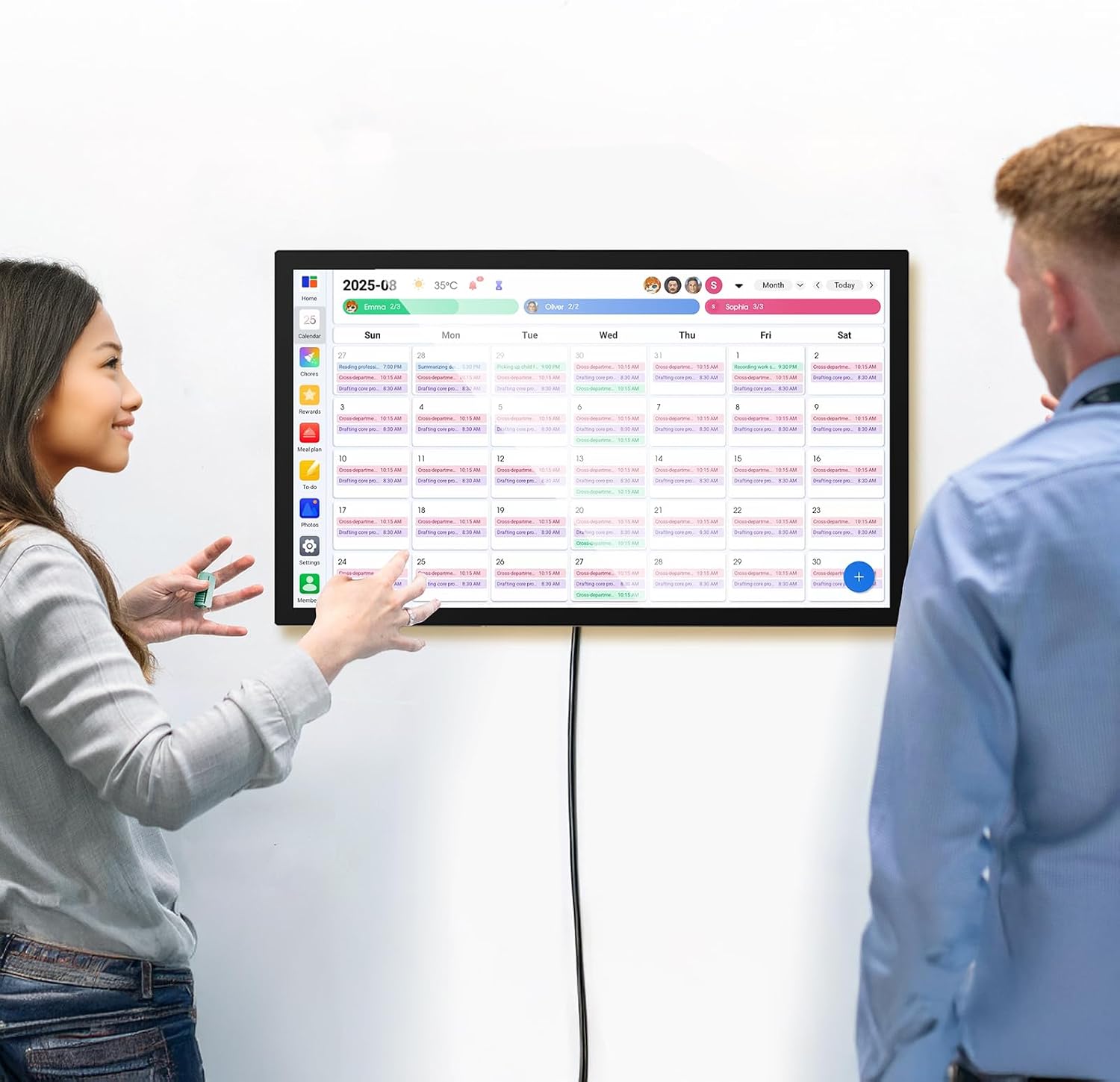 32' Smart Calendar Electronic Calendar, Digital Calendar Wall Touch Screen, Smart Touchscreen Interactive Display, Planner & Chore Chart for Home Office, Meal Plans & Family Organizer