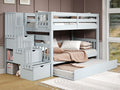 Bedz King Stairway Bunk Beds Twin Over Twin, 3 Step Drawers and a Twin Trundle, Breezy Blue