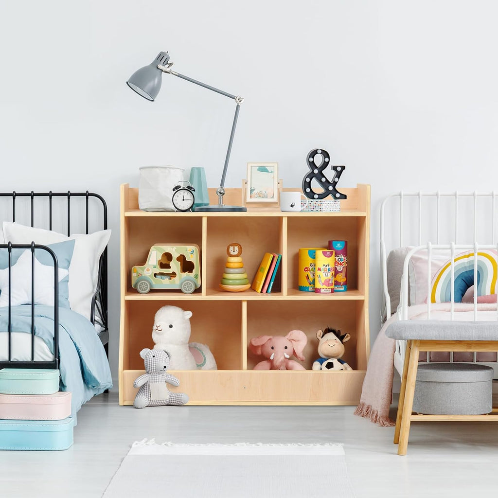 OOOK Montessori Toy Shelf, Toy Storage Shelves, Wooden Storage Cabinet, 5 Cubby Children Bookcase, Kids Bookshelf for Playroom, Nursery, Daycare, Preschool, Classroom Furniture