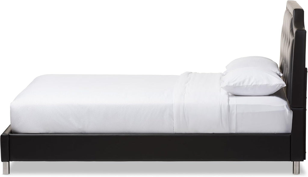 Baxton Studio Carlotta Modern Bed with Upholstered Headboard, Black, 47.5' x 63.58' x 88.6'