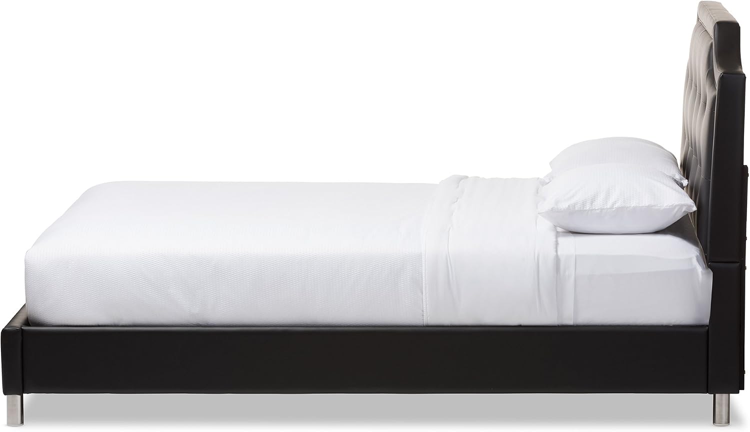 Baxton Studio Carlotta Modern Bed with Upholstered Headboard, Black, 47.5' x 63.58' x 88.6'