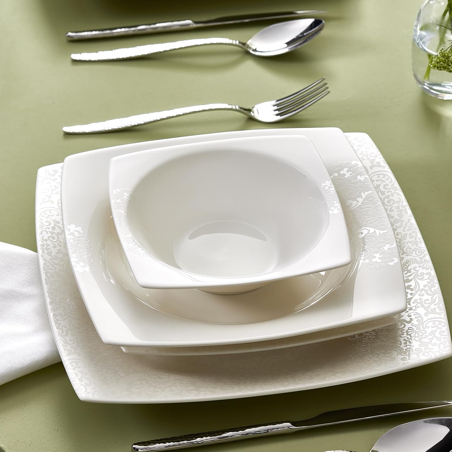 Karaca New Flava 24-Piece Porcelain Dinnerware Set for 6, White Dish Set with Dinner Plates, Pasta Bowls, Salad Plates & Soup Bowls, Kitchen Tableware Set