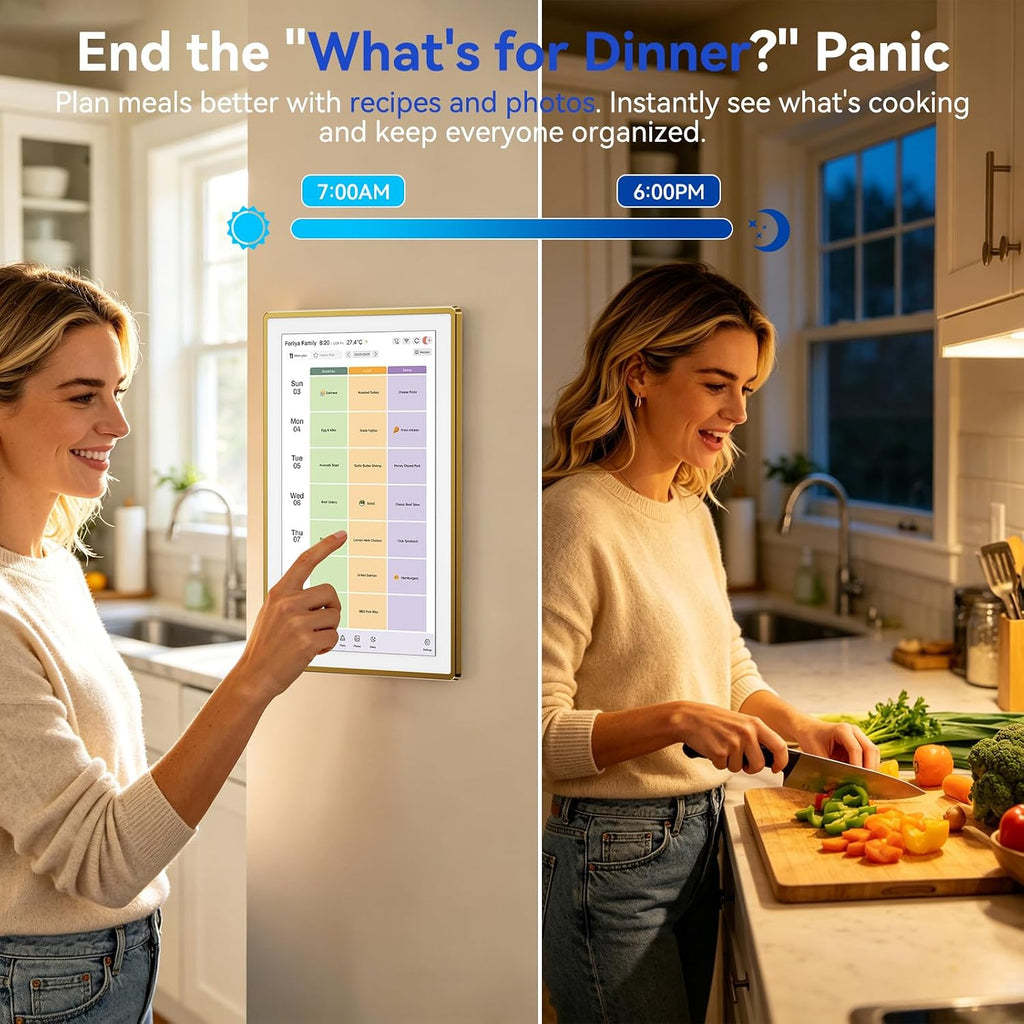 ANKRA 15.6' Digital Calendar, No Subscription Electronic Wall Calendar, Interactive Touchscreen Display for Family Schedules, Meal Planner, Chore Chart with Rewards, Digital Photo Frame, Wall & Desk Mountable (Gold)