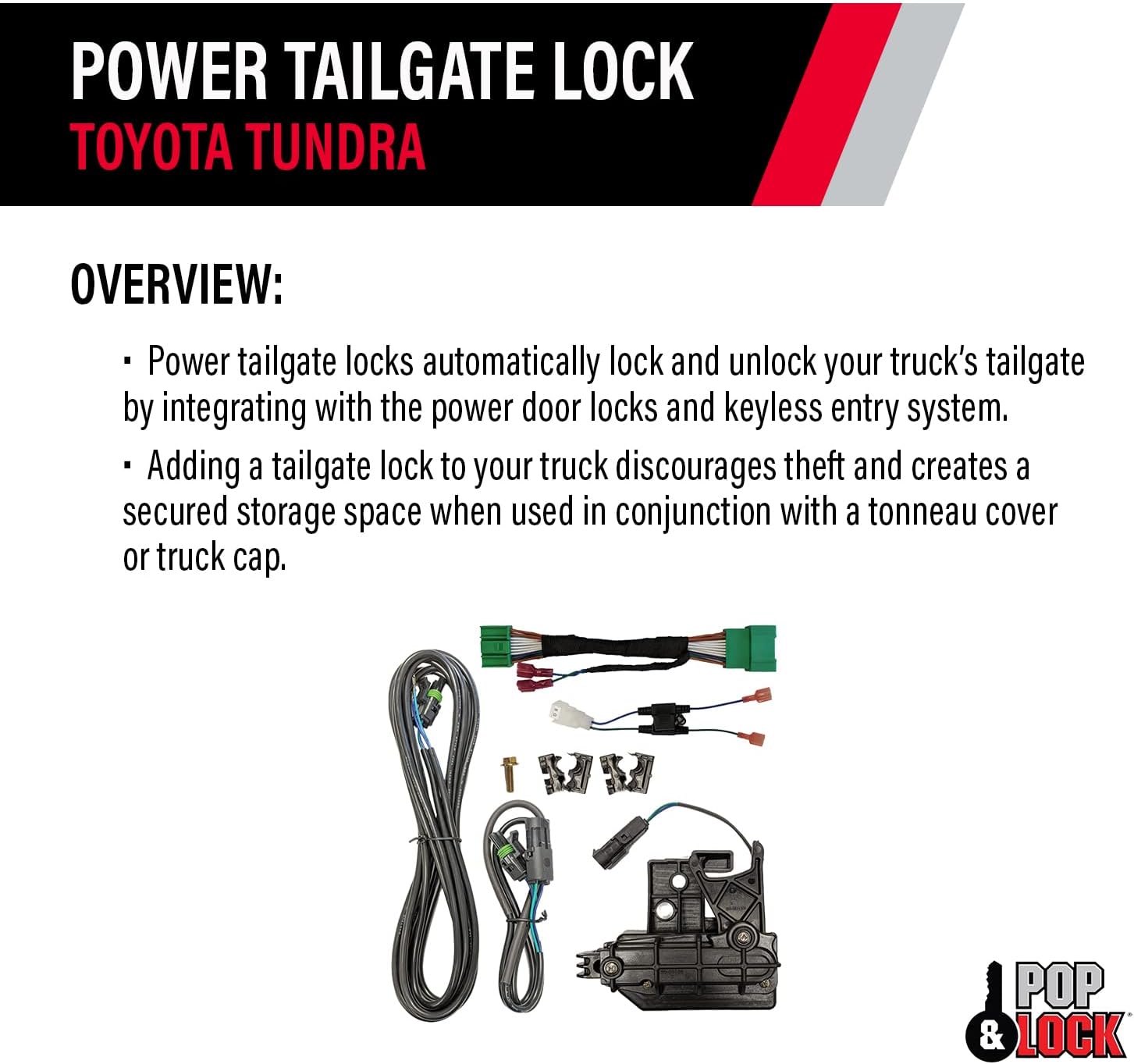 Pop & Lock Toyota Tundra Tailgate Lock – Power Tailgate Anti-Theft Lock with Plug & Play T-Harness – Fits Tundra 2014-2021 Models (PL8547TUN)