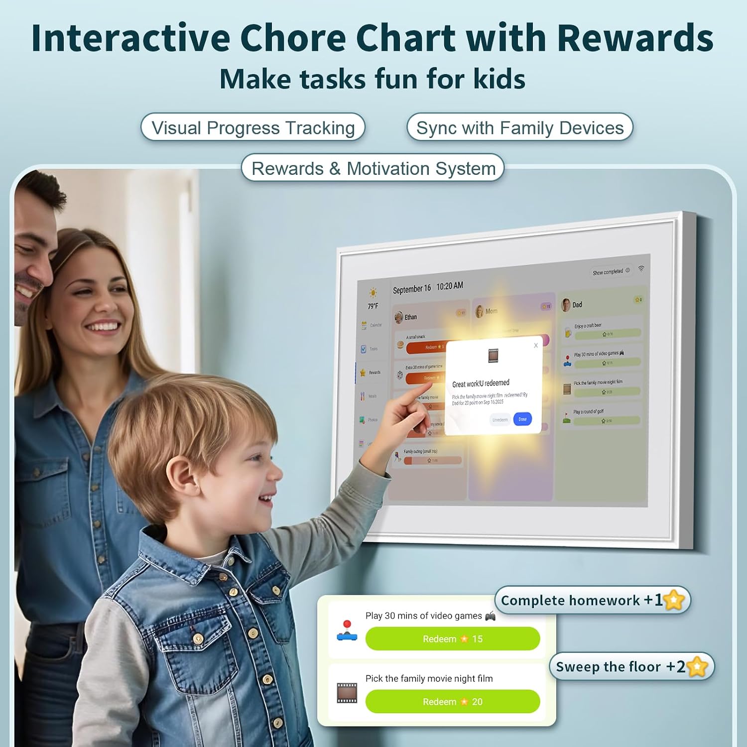 Canupdog Digital Calendar, 21.5 Inch Electronic Calendar Chore Chart & Wall Planner, IPS HD Touchscreen Interactive Display for Family Schedules Gifts for Women Mom