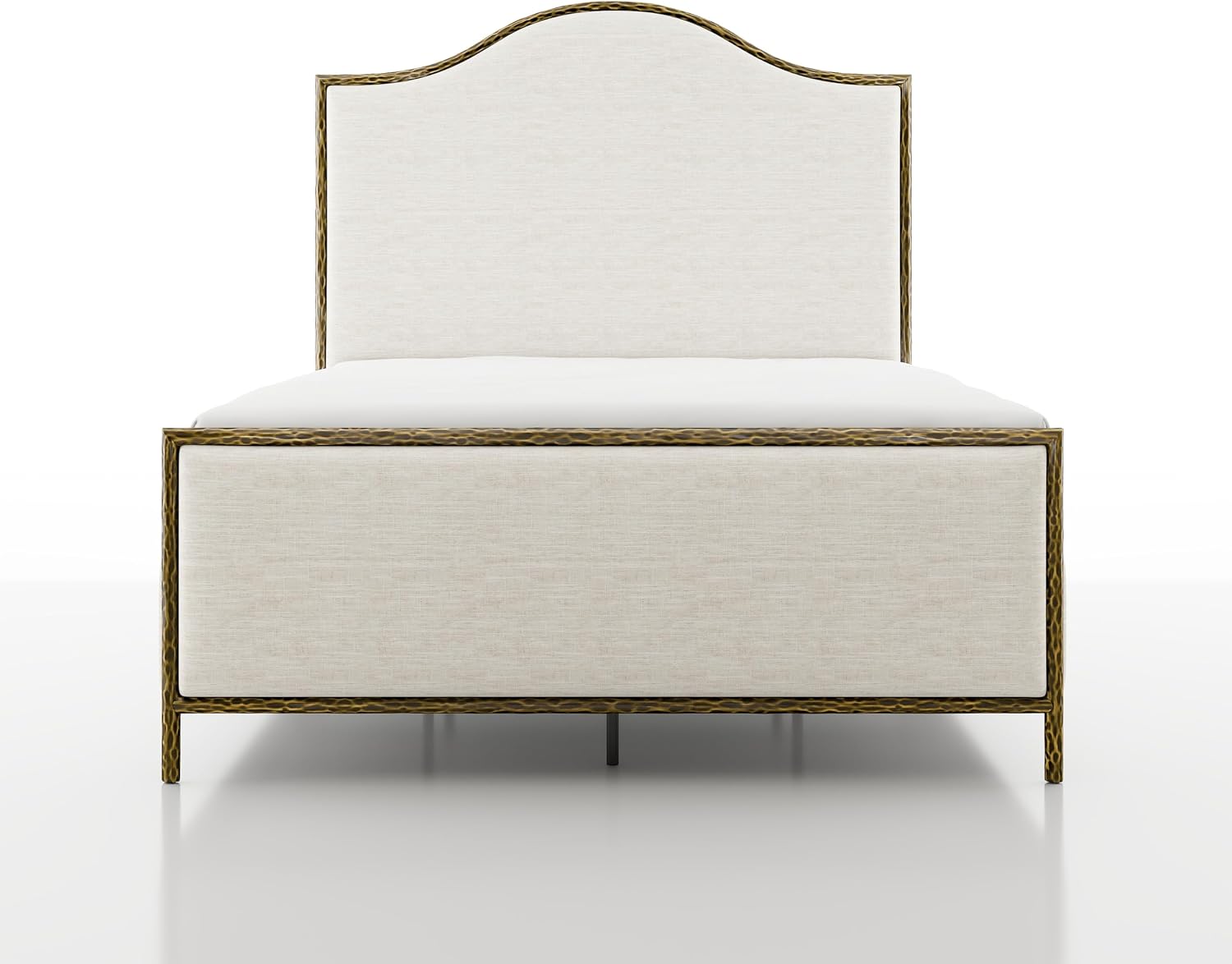 24/7 Shop at Home Lalia Hammered Metal 3-Piece Bedroom Collection, Upholstered Bed Frame with Camelback Headboard, Forged Steel and Curved Nightstands, Foundation Required, Queen, Matte Gold