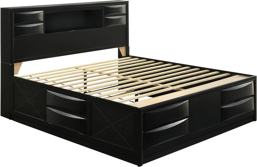 Coaster Home Furnishings - Briana - Wood - Eastern King Platform Storage Bed with Bookcase Headboard, 8 Drawers, Drop-Down Compartments, Transitional Style - Bedroom - Black - 202701KE
